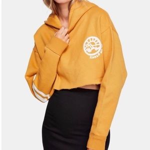 NWT Free People cropped graphic hoodie, canary yellow, size large